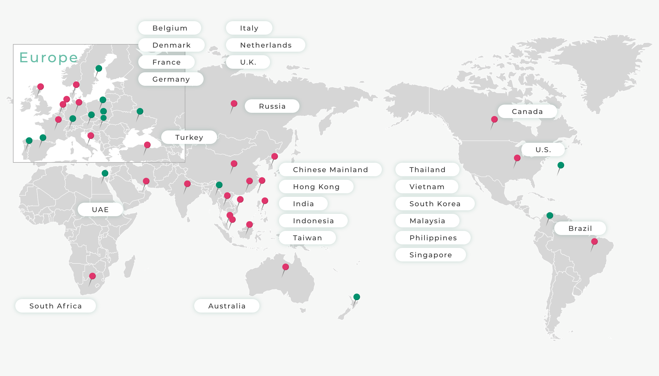 Countries and regions to which employees are assigned